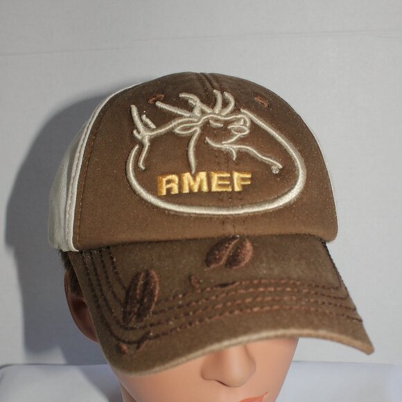 Men's RMEF Volunteer Brown Beige Outdoor Cap One Size Adjustable Strapback - Picture 1 of 10
